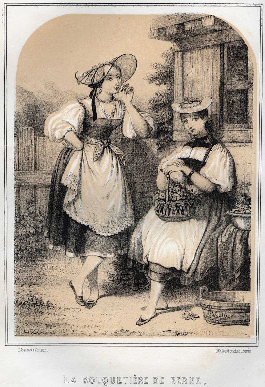 Švýcarské kostýmy - Bernský kozorožec - rytina v „SOURIS DE MON ONCLE MEMORIES ET RECITS DE Voyages“ od MORING MICHEL - konec 19. století od French School