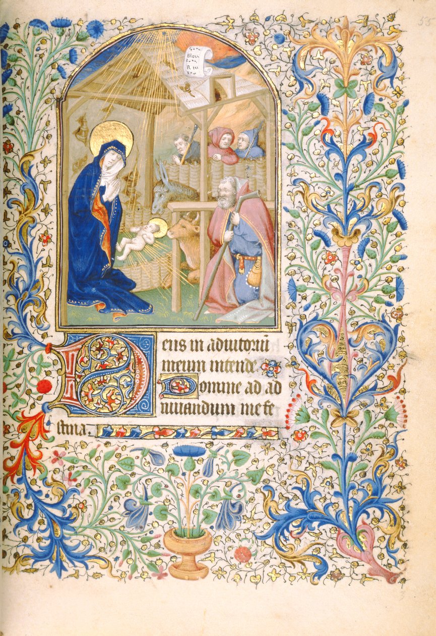 T.2629 Ms 63 f.55r Narození Páně (Využití Paříže) c.1460 od French School
