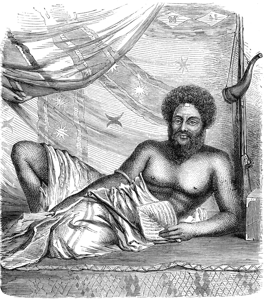 THAKOMBAU, král VITI ostrovů (FIDJI), Tichý oceán. Rytina 1885 od French School