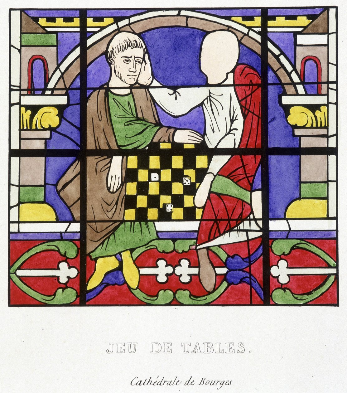 Stolní hra. Faksimile vitráže ze středověku v „Histoire de la peinture sur verre““ od Ferdinanda de Lasteyrie od French School