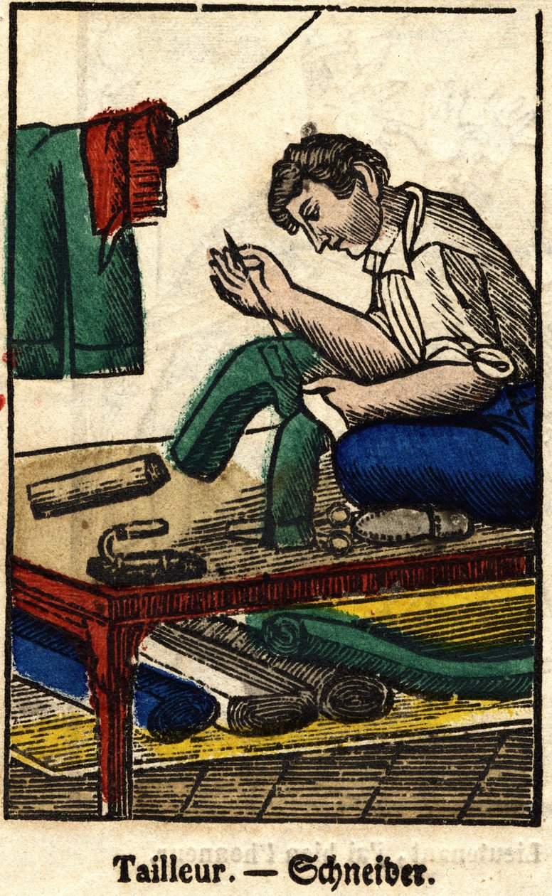 Krejčí; Série o živnostech, obraz Epinal z 19. století. od French School