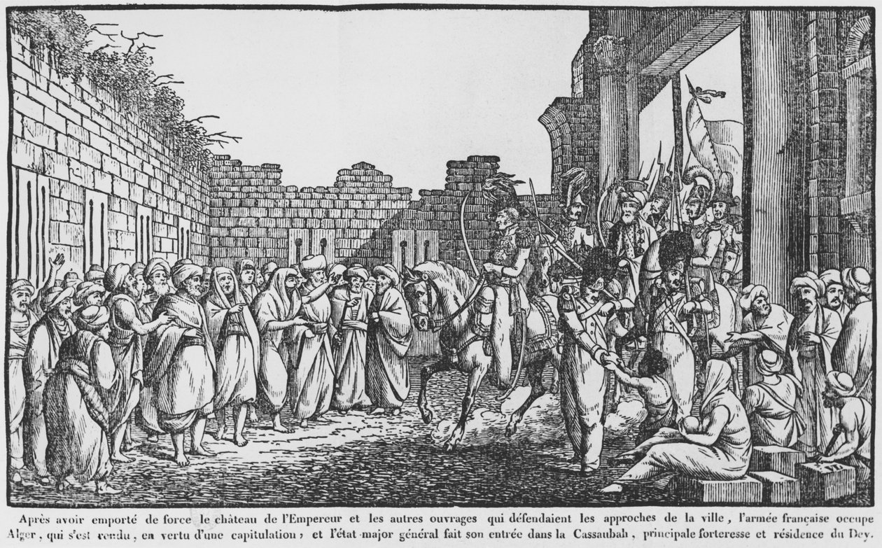 Dobývání Alžíru, francouzská armáda vstupuje do kasbah, ilustrace z populárního almanachu, 1831 od French School