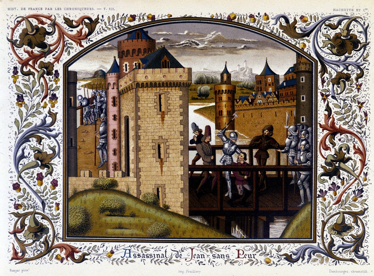 Tanguy du Chatel beze strachu zavraždí Jean na mostě v Montereau od French School