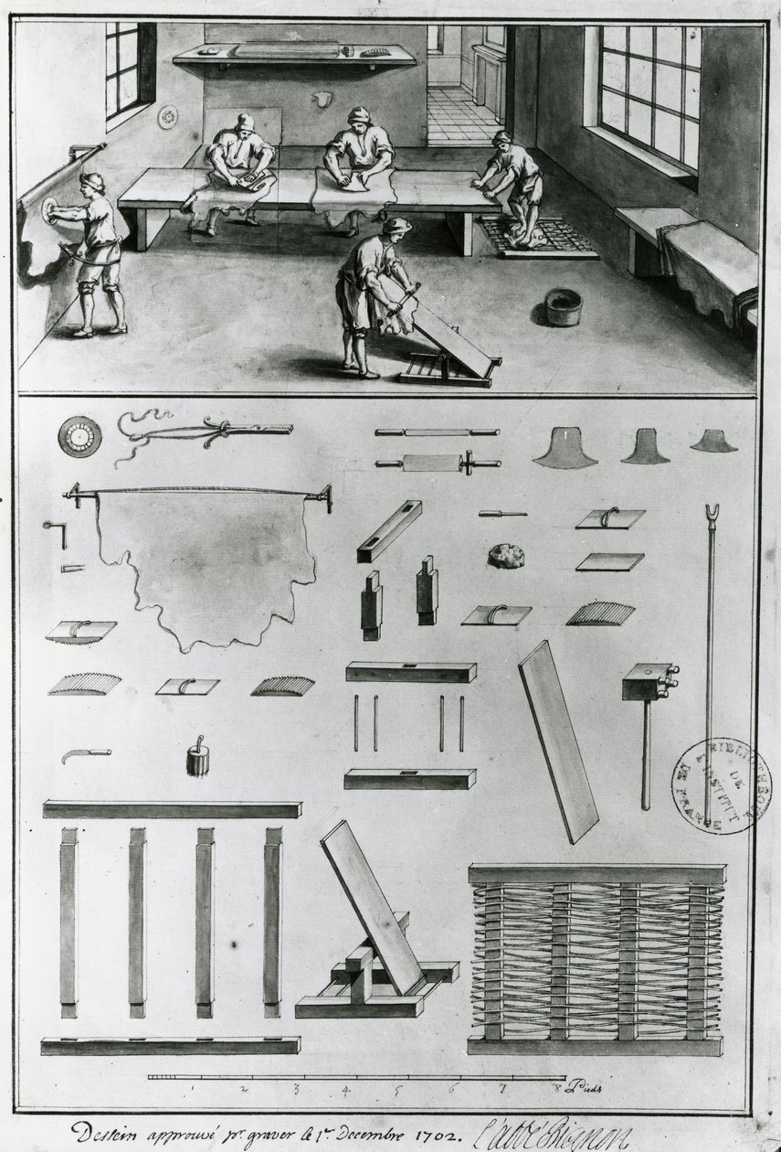 Tanners, from the Descriptions of Arts & Crafts od Denise Diderota (1713-84), vydáno kolem roku 1770 (černobílá fotografie) od French School