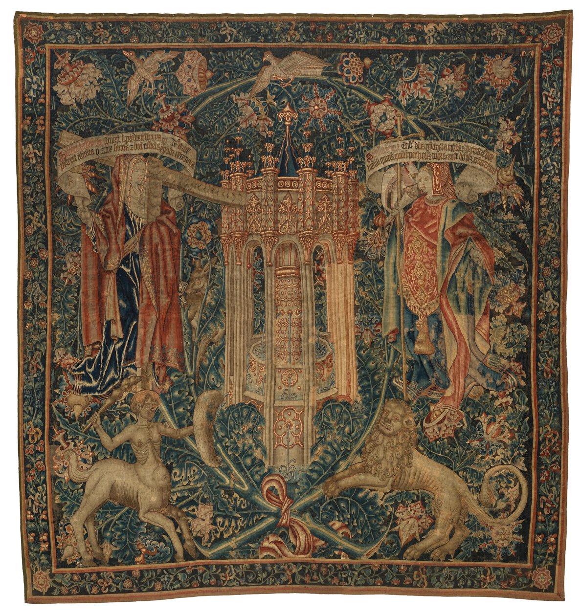 Tapiserie, Sibylla Hellespontica a Phrygia (jedna ze sady šesti Sibyl, sestávající z 46.134 až 46.139) s názvem „The Rothamsted Tapestries“, vyrobené ve Flandrech, Tournai nebo Bruselu, Belgie, kolem roku 1530 (vlna) od French School