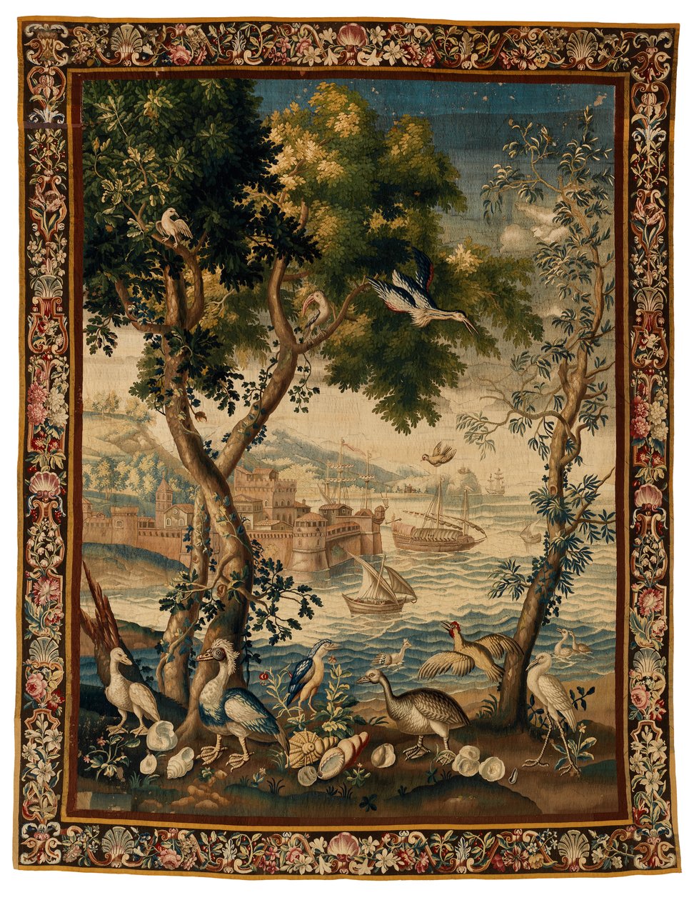 Ports de Merin kuvakudos, valmistettu Beauvaisissa, n. 1725 (villaa ja pellavaa) od French School
