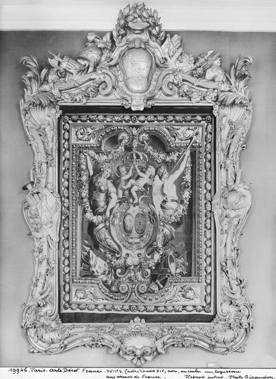 Tapiserie erbu francouzské královské rodiny s rámem Ludvíka XIV od French School