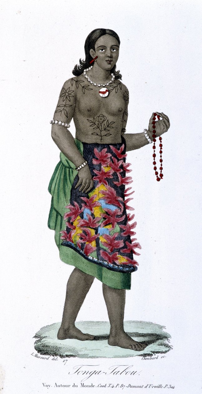 Potetovaná žena z Tonga-Tabou - v “”Bibliotheque Universelle des Voyages”” od Alberta-Montémonta, ed. Armand-Aubrée, sv. 17 od French School