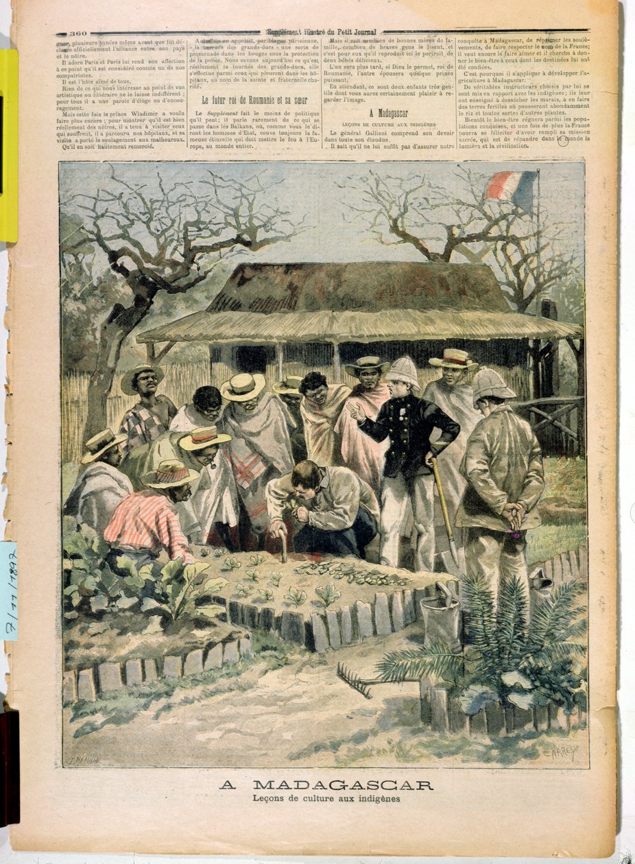 Výuka pěstitelských metod pro domorodce na Madagaskaru, z Le Petit Journal, 7. listopadu 1896. od French School