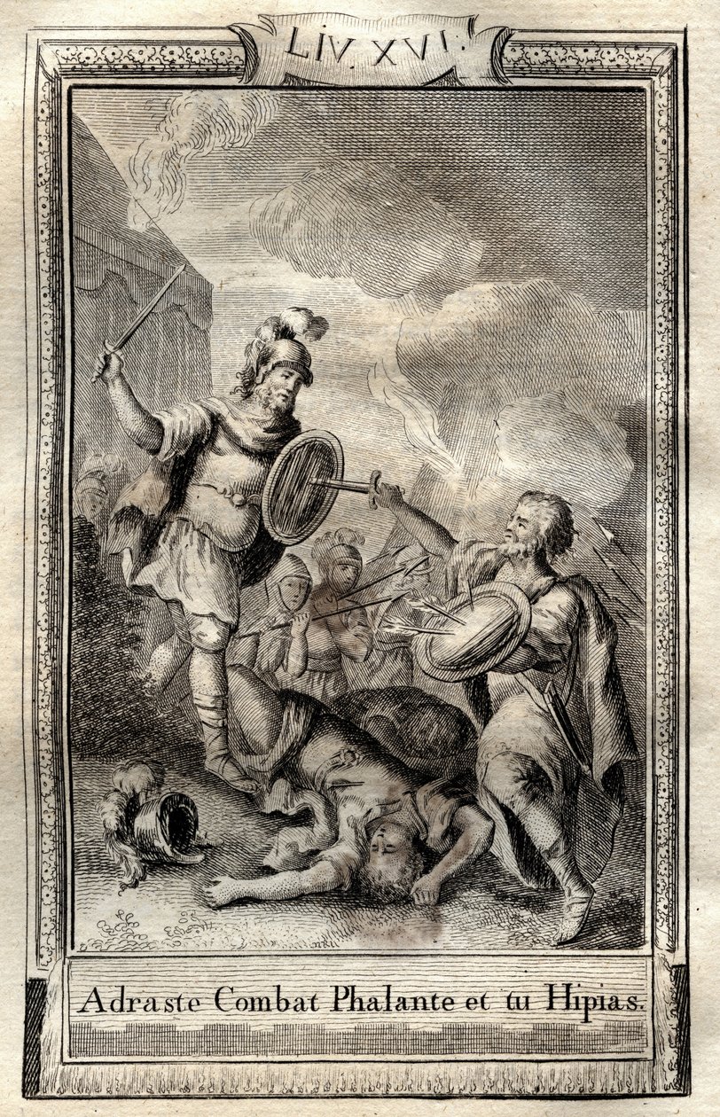 Telemaque překonává Hippia - rytina z roku 1798 od Monneta v „Les Aventures de Telemaque, fils d
