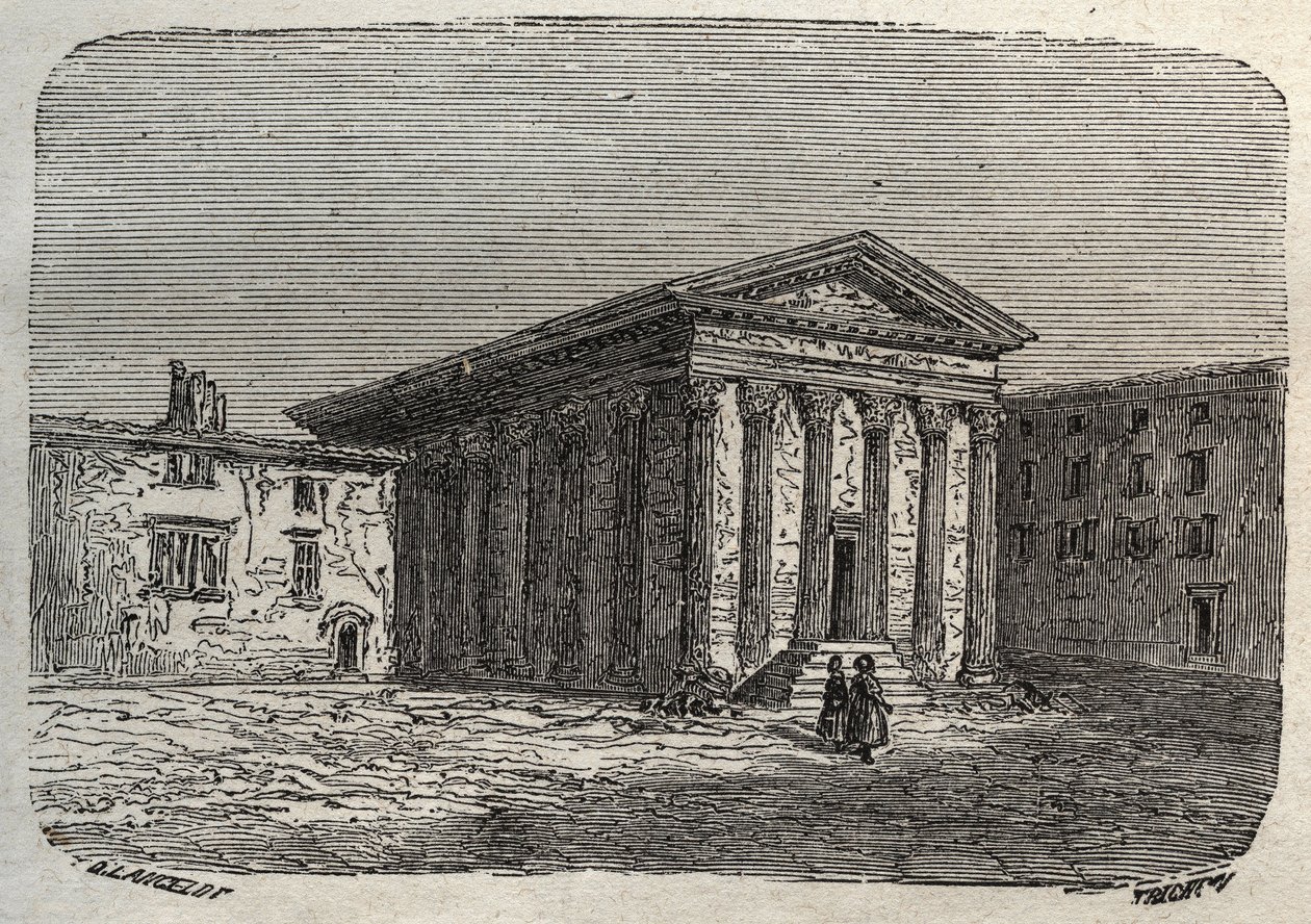 Chrám Augusta a Livie ve Vídni, ve francouzském departementu Isere (římský chrám) - rytina v „Histoire de France“ od Victora Duruye (1811-1894) - 1882 od French School