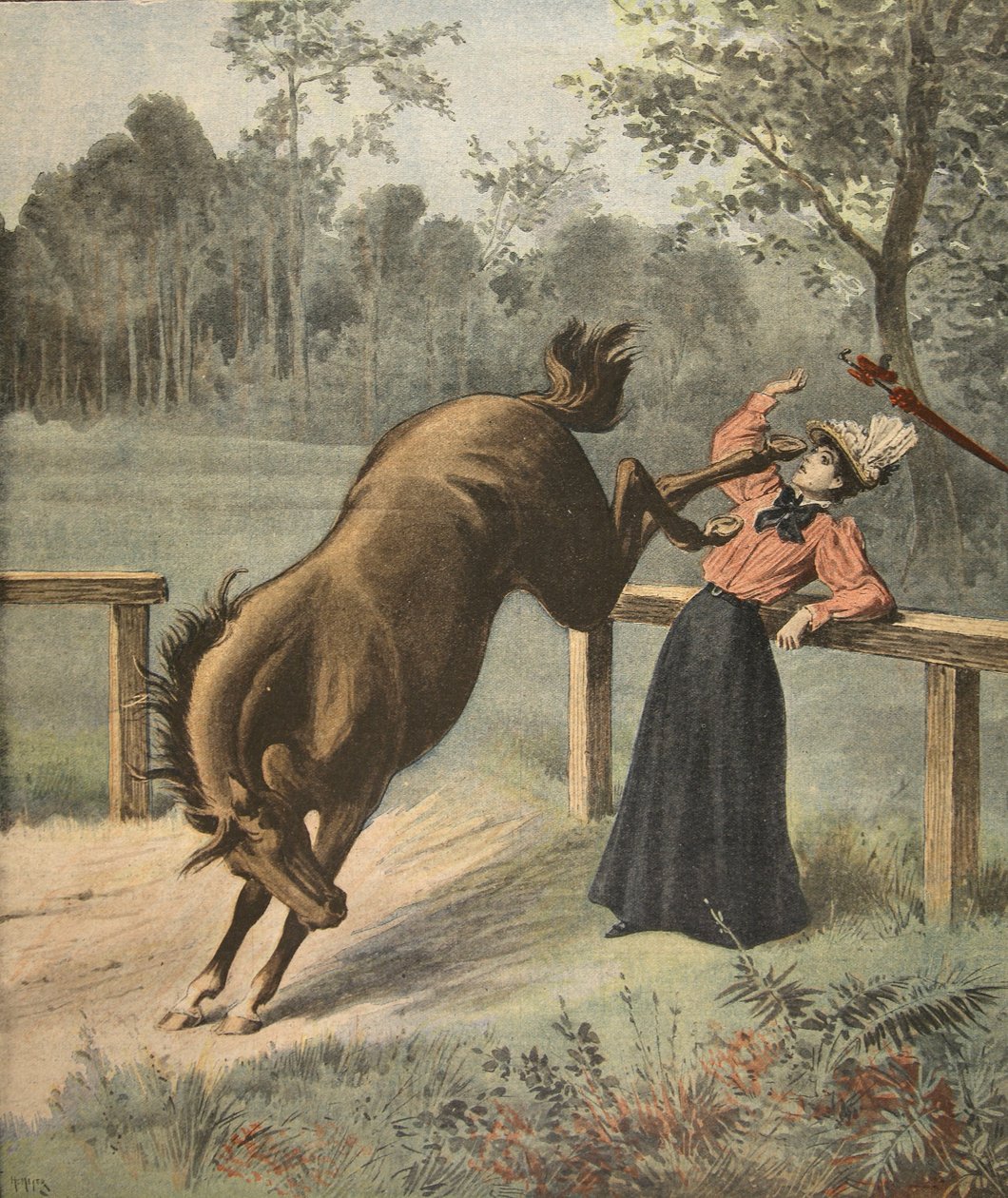 Hrozný kop, ilustrace z Le Petit Journal: Supplement illustre, 3. července 1898 od French School