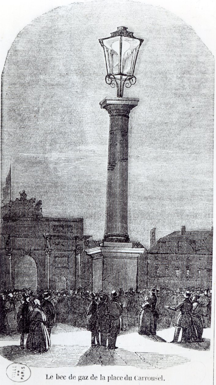 1. plynojem v Paříži na Place du Carrousel v roce 1818 od French School