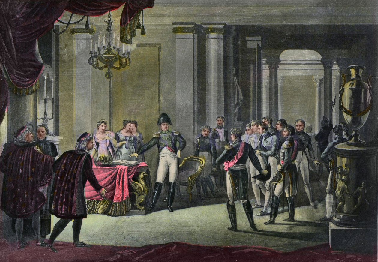 Abdikace Napoleona do Fontainebleau v dubnu 1814 - Abdikace Napoleona ve Fontainebleau 1814 od French School