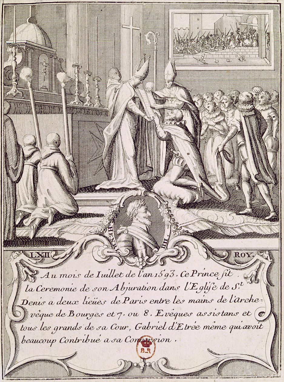 Odstoupení Jindřicha IV. (1553-1610) v St. Denis, červenec 1593 od French School