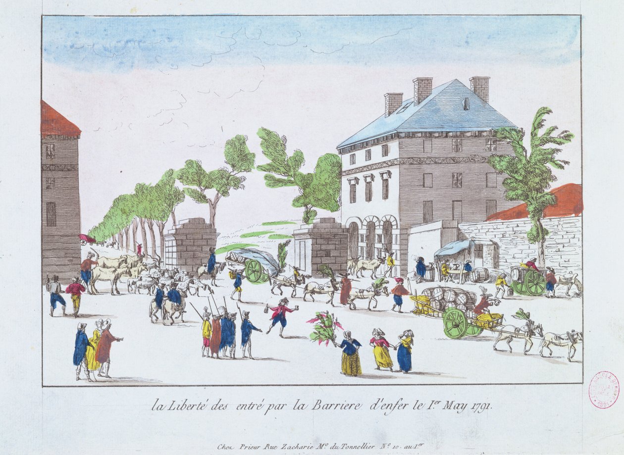 Zrušení mýtného na Barriere dEnfer, 1. května 1791, Paříž od French School