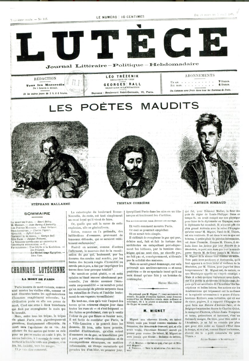 The Accursed Poets, přední strana novin Lutece, 1884 od French School