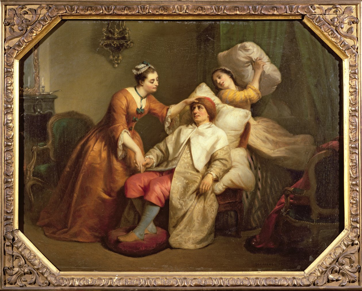 Herec Bonneval v roli Argana v Molieres hraje Le Malade Imaginaire od French School