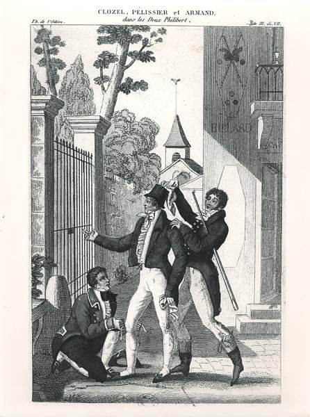 Herec Clozel jako elegán z komedie „Les Deux Philibert“ od Louise Benoita Picarda (1769-1828), c. 1818 (rytina) (černobílá fotografie) od French School