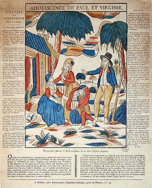 Dospívání Paula a Virginie (barevná rytina) od French School