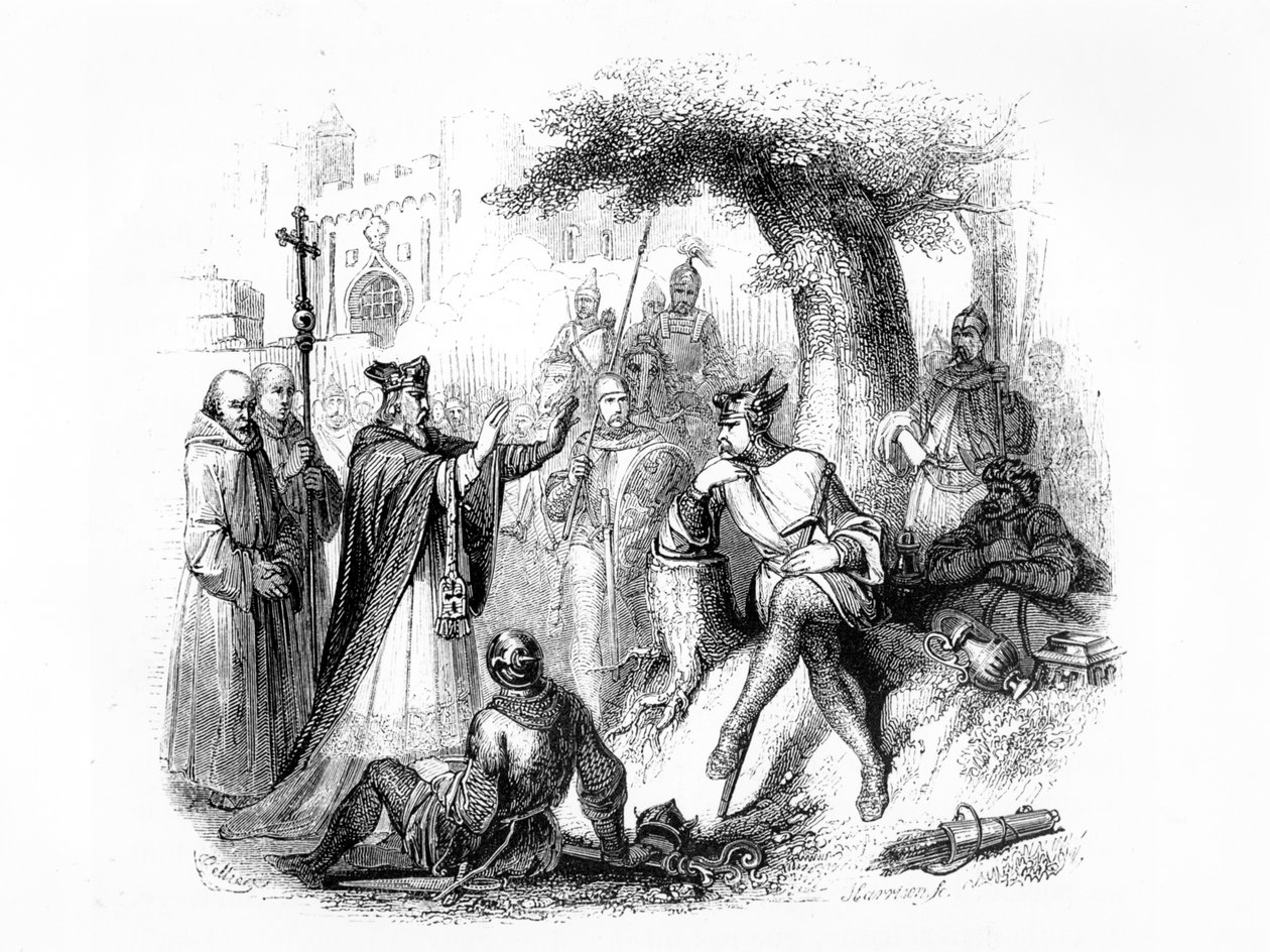 Arcibiskup z Rouenu ve vyjednávání s Rollem Vikingem o ochraně města před útokem jiných Vikingů od French School