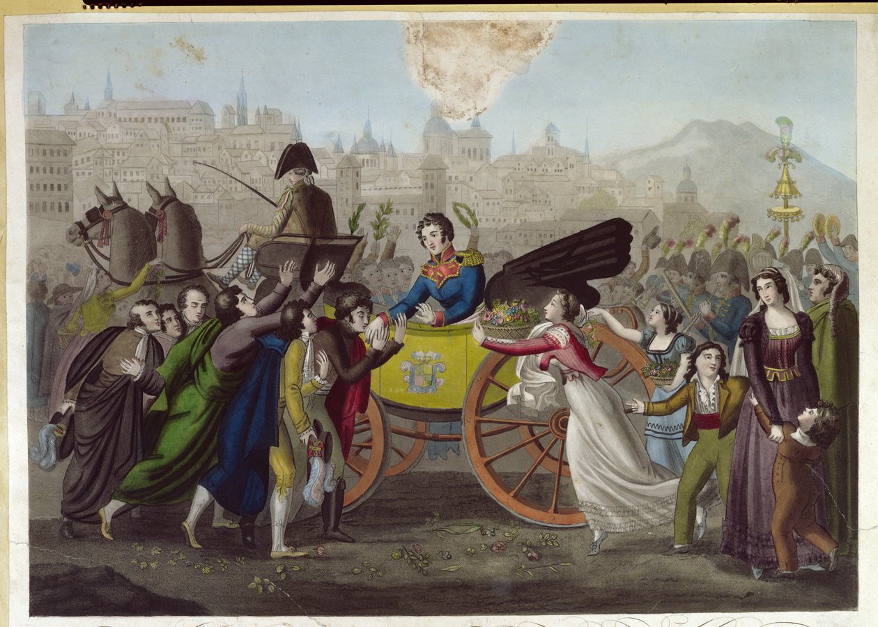 Příjezd generála Juana Facundo Quiroga (1790-1835) do Madridu 24. června 1820 od French School