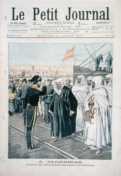 Příjezd marockých velvyslanců na mezinárodní konferenci v Algeciras v roce 1906, obálka Le Petit Journal, 21. ledna 1906 od French School