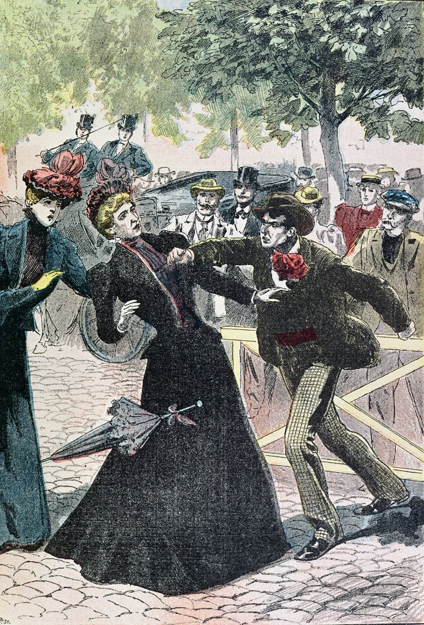 Zavraždění rakouské císařovny Alžběty (1837-98) Lucchenim, 10. září 1898, ilustrace z Le Pelerin, 1898 (barevná rytina) od French School