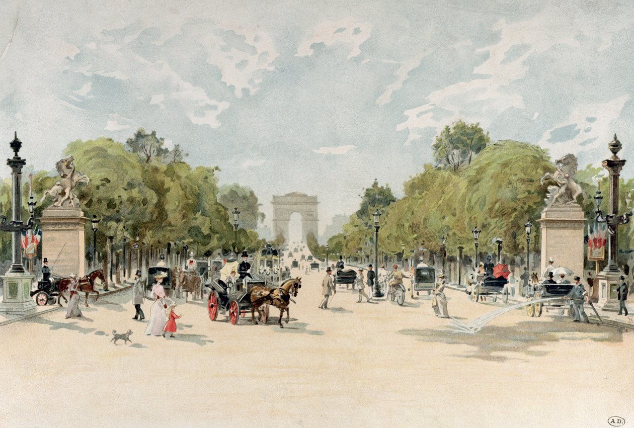 Avenue des Champs-Elysees, kolem roku 1895 (wc na papíře) od French School