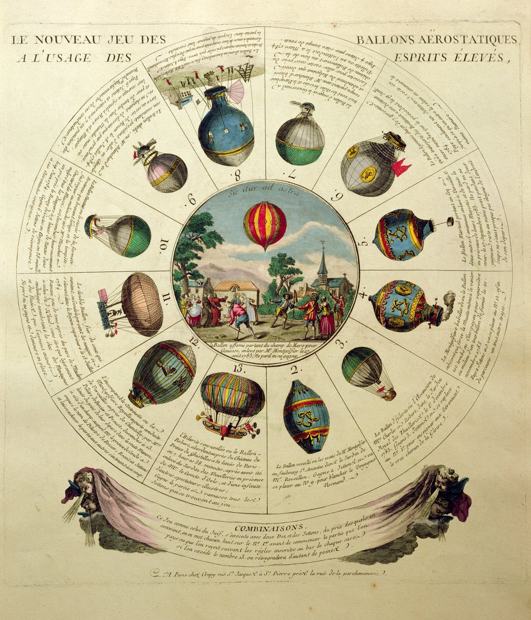 Ballooning Game, s ilustracemi různých horkovzdušných balónů, c.1784 od French School