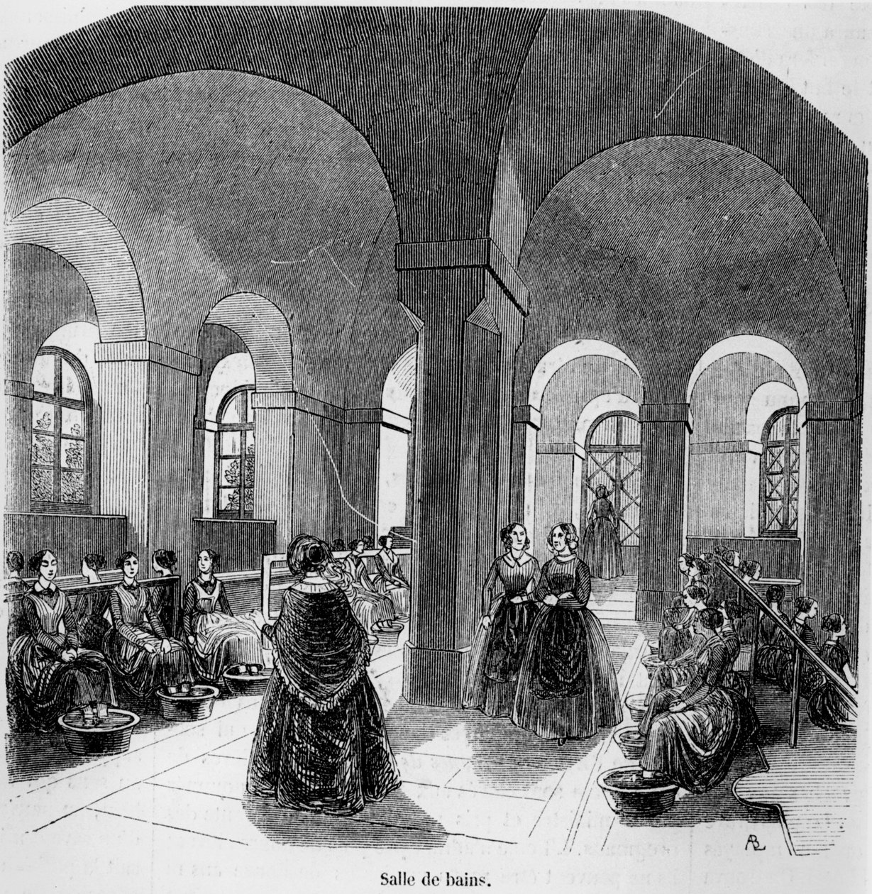 Koupelna v Institutu pro mladé nevidomé, v Tableau de Paris od Edmonda Texiera, publikoval v roce 1852 od French School