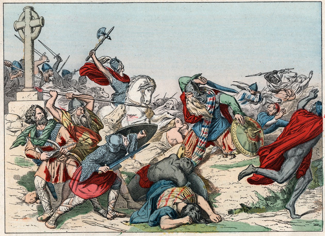 Bitva u Poitiers 25. října 732 vyhrál Charles Martel - Bitva o Poitiers, 25. října 732, vyhrál Charles Martel (688-741) - Rytina konce 19. století v „“ Nos Gires Nationales - Images et recits “” od French School