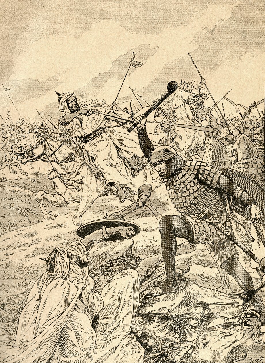 The Battle of Tours alias The Battle of Poitiers, 732. From Agenda Buvard du Bon Marche publikovaná 1917. od French School