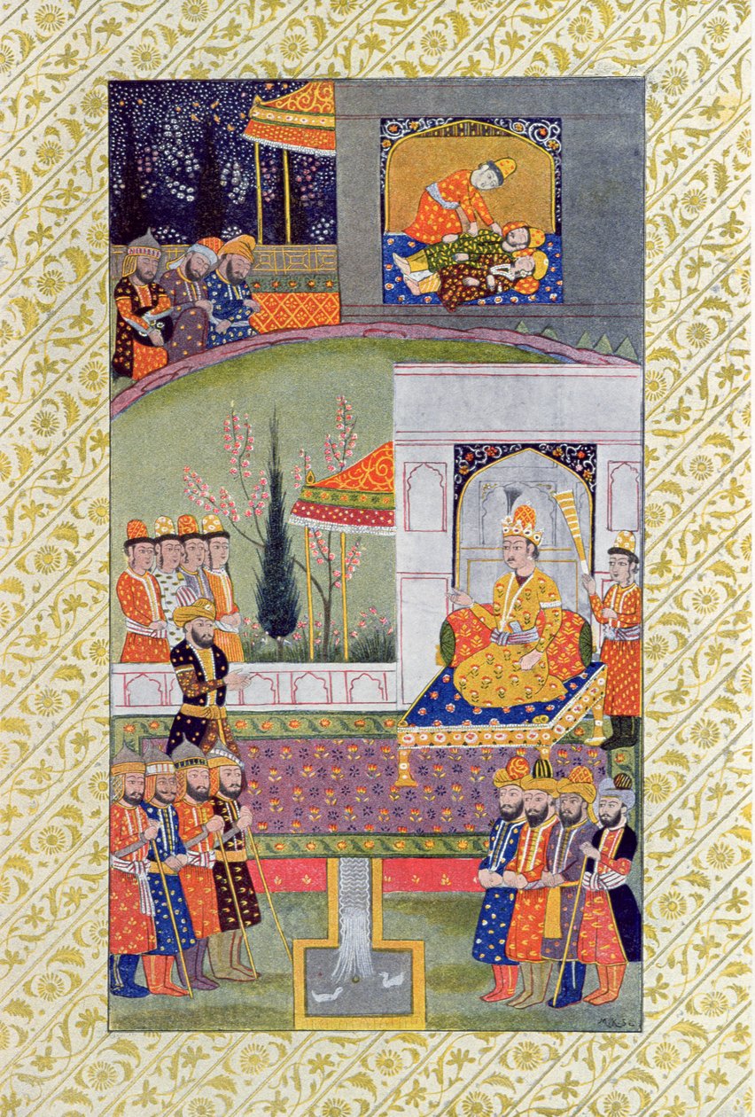 Postel spravedlnosti, ilustrace z The Arabian Nights, 1895 (barevná rytina) od French School