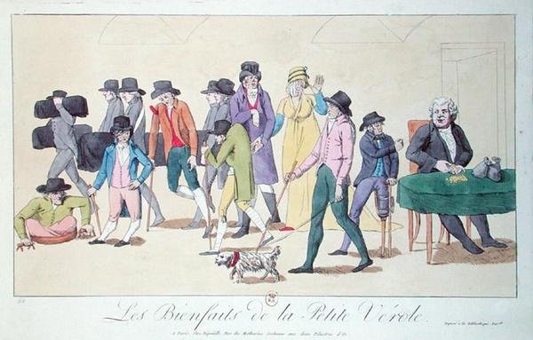 Výhody neštovic, karikatura, asi 1804 (barevná rytina) od French School
