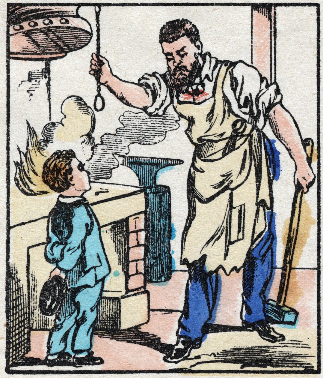 Kovář. Rytina „“La chanson des metier““. Epinal imaging, konec 19. století. Soukromá sbírka od French School