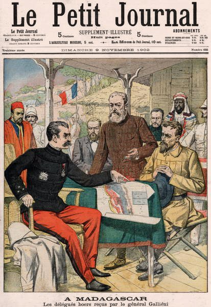 Búrská delegace přijatá generálem Josephem Simonem Gallienim (1849-1916) na Madagaskaru, obálka barevné přílohy Le Petit Journal č. 625, 9. listopadu 1902 od French School