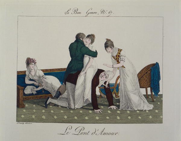 Most lásky, deska 67 z knihy "le Bon Genre", asi 1810 (barevná rytina) od French School