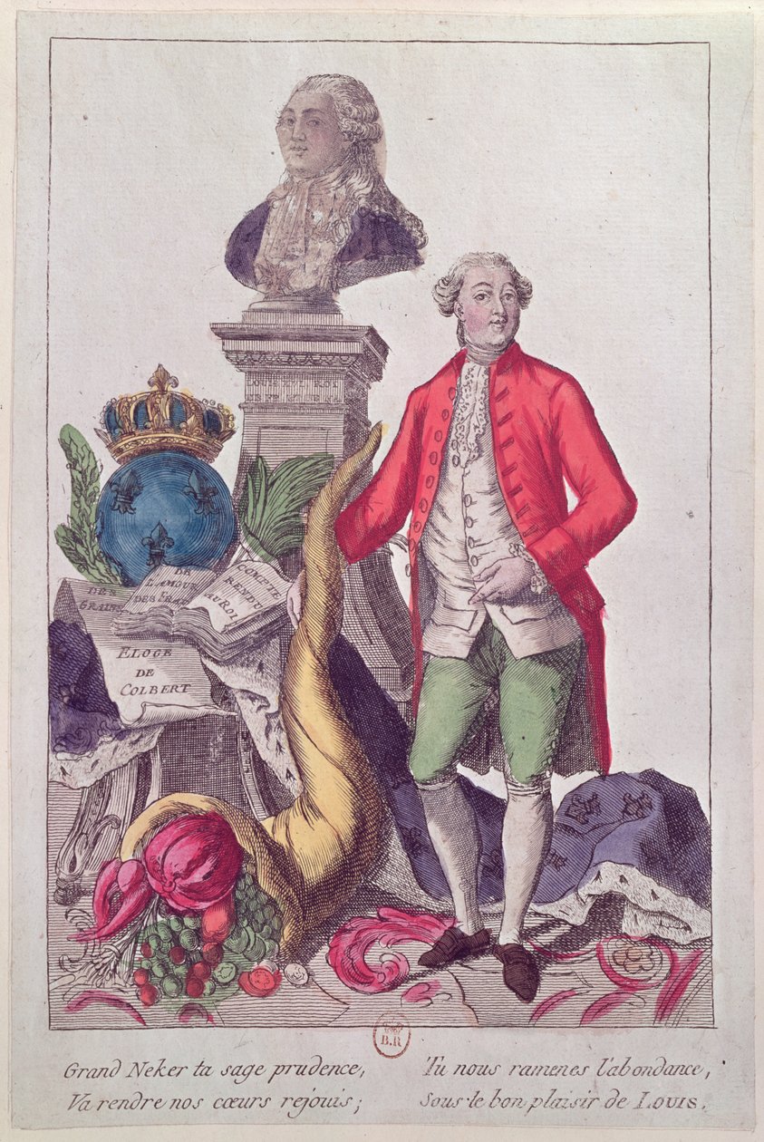 Volání Jacquese Neckera (1732-1804) 16. července 1789 (barevná rytina) od French School