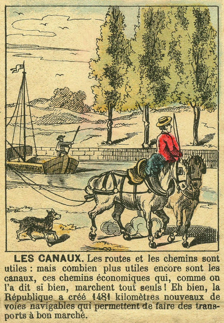 Kanály, ilustrující přínosy Třetí republiky při výstavbě kanálů pro ekonomiku země. Rytina, v „“Le Figaro, příloha““, 30. 3. 1889, Paříž. od French School