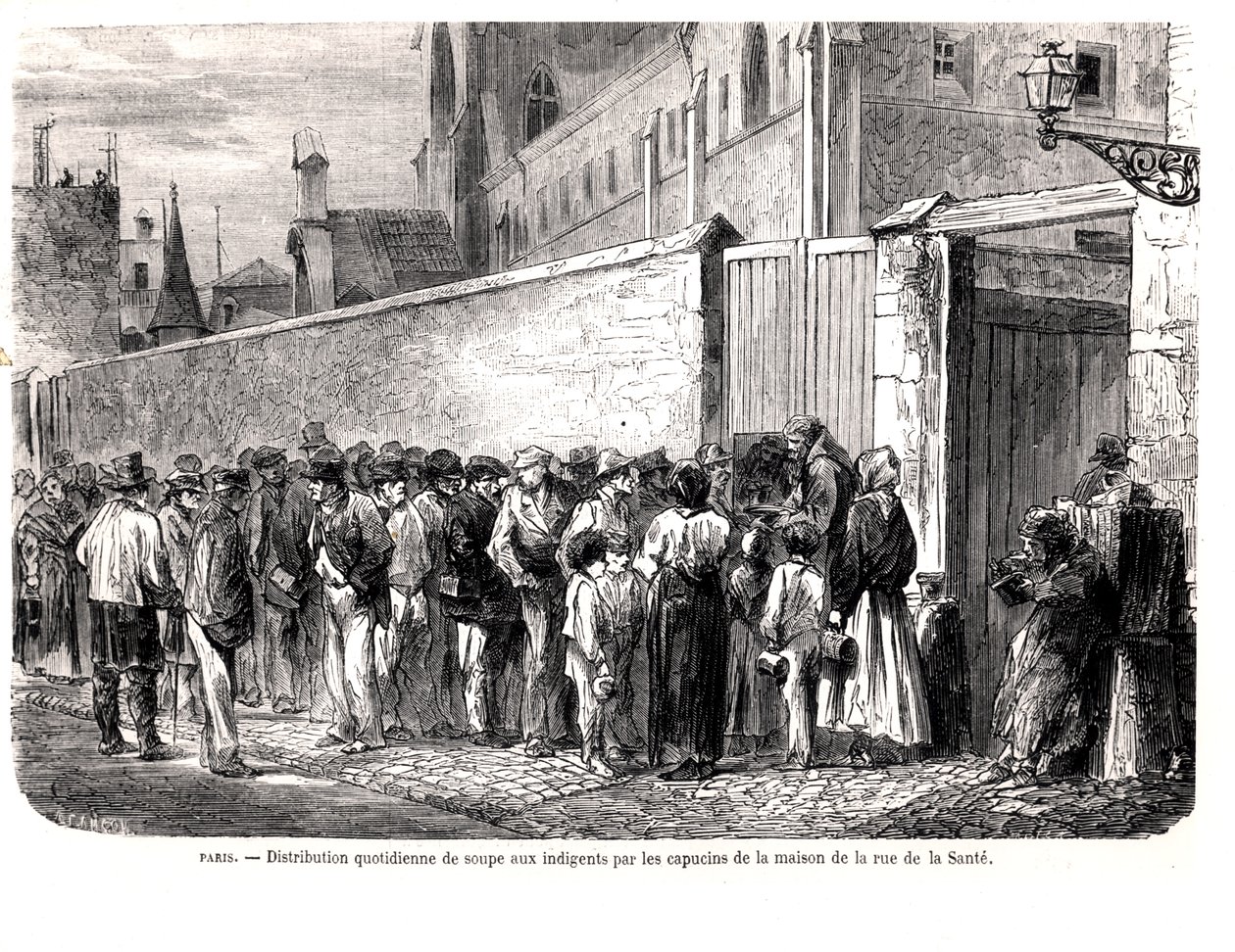 Kapucíni z rue de la Sante rozdávají denní polévku chudým, z Le Monde Illustre, 1860 od French School
