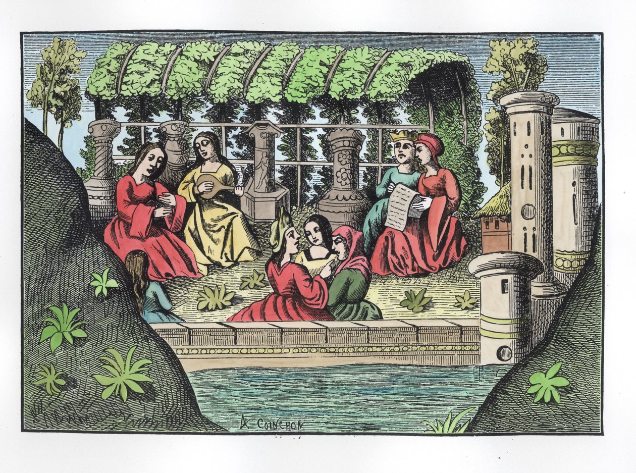 The Castle of Alamond and its Enchantments, z Cesty Marca Pola, zkopírované Albertem Coinchonem († 1871) z původního rukopisu (pozdější kolorování) od French School