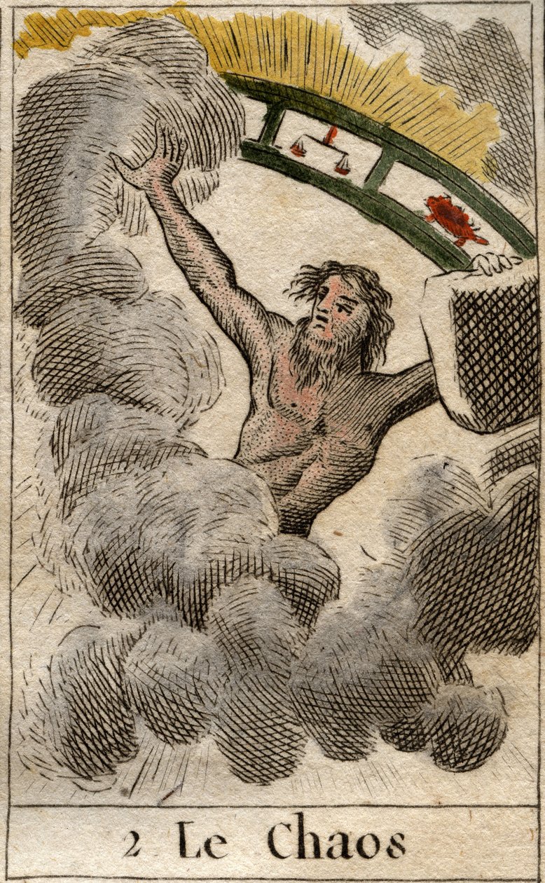 Bůh Chaosu reprezentovaný kouskem zvěrokruhu. Z „Mytologie mládí“ od Pierra Blancharda 1803. od French School