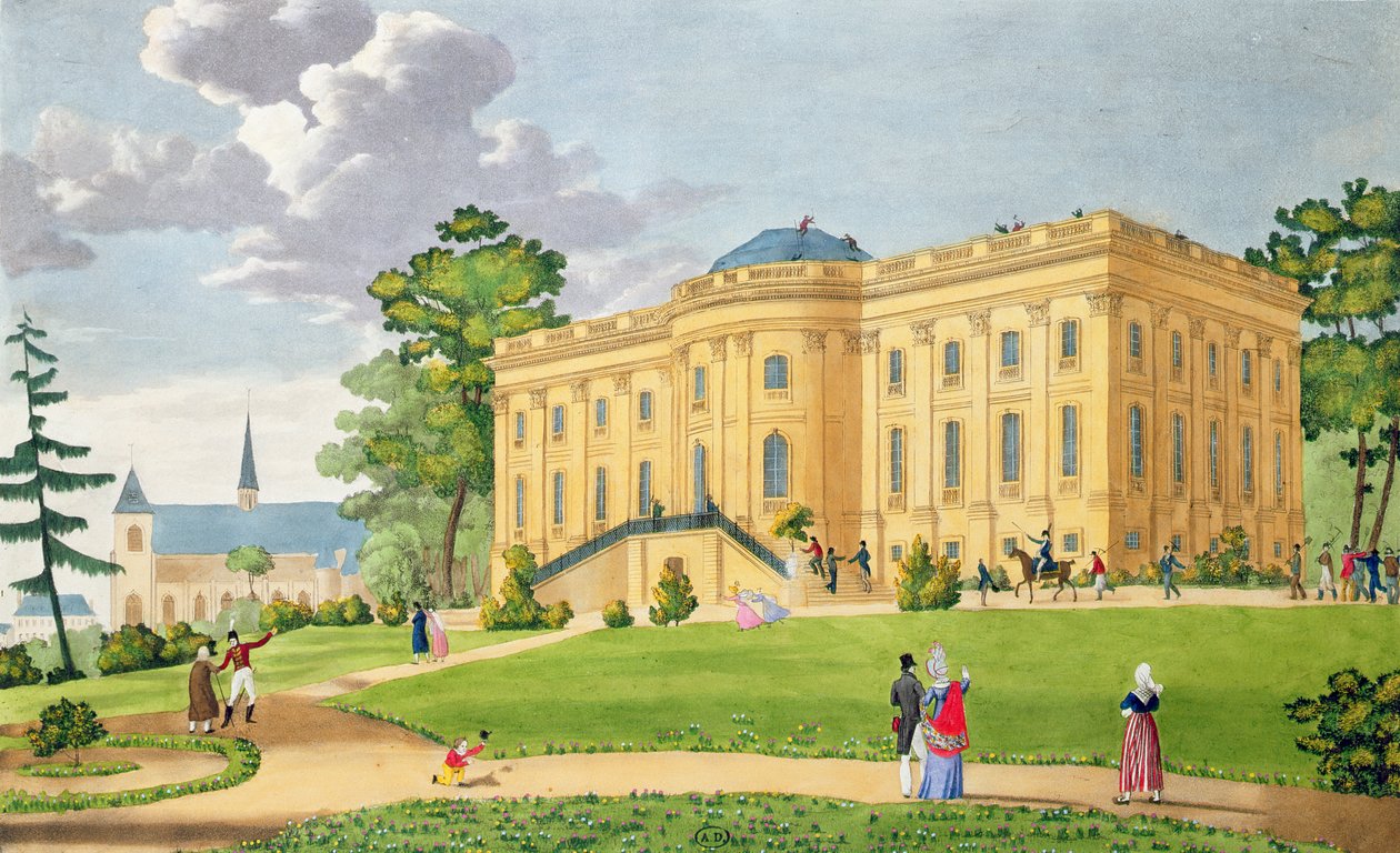 Zámek Montmorency, nedaleko Paříže, cca 1815-20 (barevná rytina) od French School