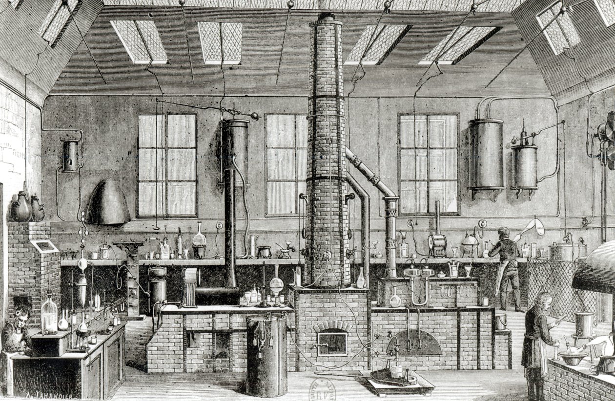 Chemická laboratoř školy v Paříži, z Almanach du Magasin Pittoresque, 1870 od French School