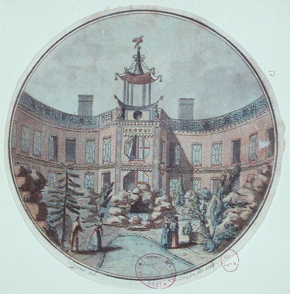 Čínské lázně v Paříži, založené Lenoirem (barevná rytina) od French School