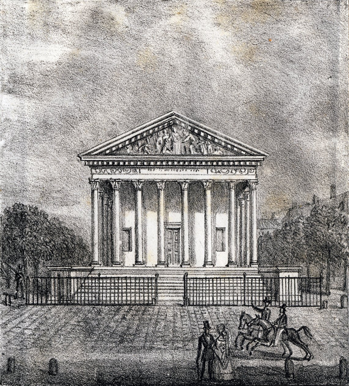 Kostel Madeleine - "Alphabet Picturesque des Monumens de Paris" kolem roku 1840 (rytina) od French School