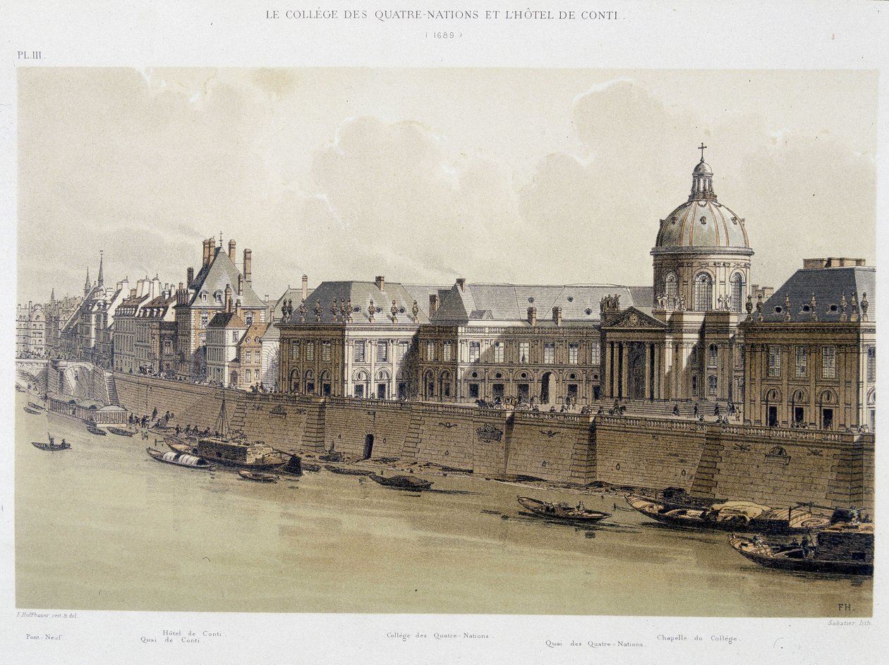 Kolegium čtyř národů a hotel Conti v roce 1689 - v "Paříži v průběhu věků", konec 19. století od French School