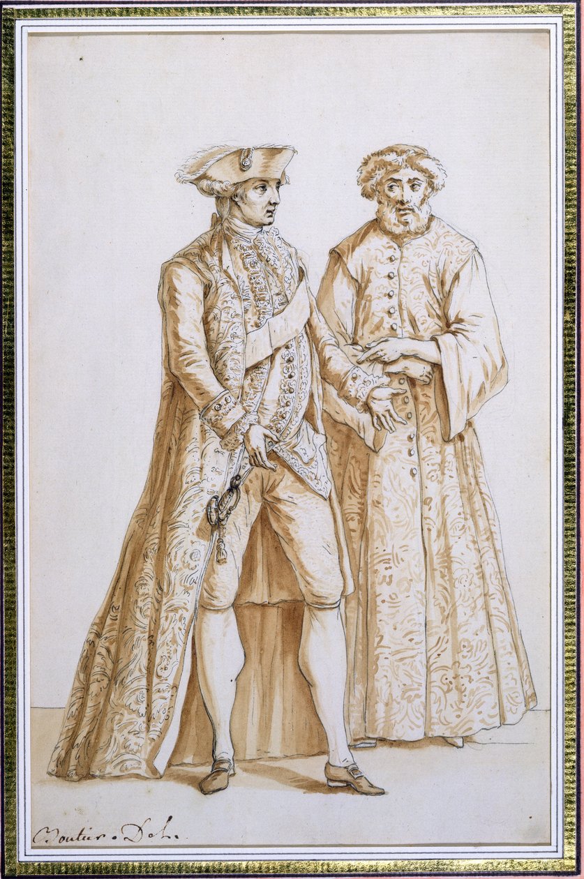Comte de Saint-Priest, velvyslanec Francie v Sublime Porte v Konstantinopoli, 1768-84 se svým dragomanem (tlumočníkem) (indický inkoust a pero na papíře) od French School