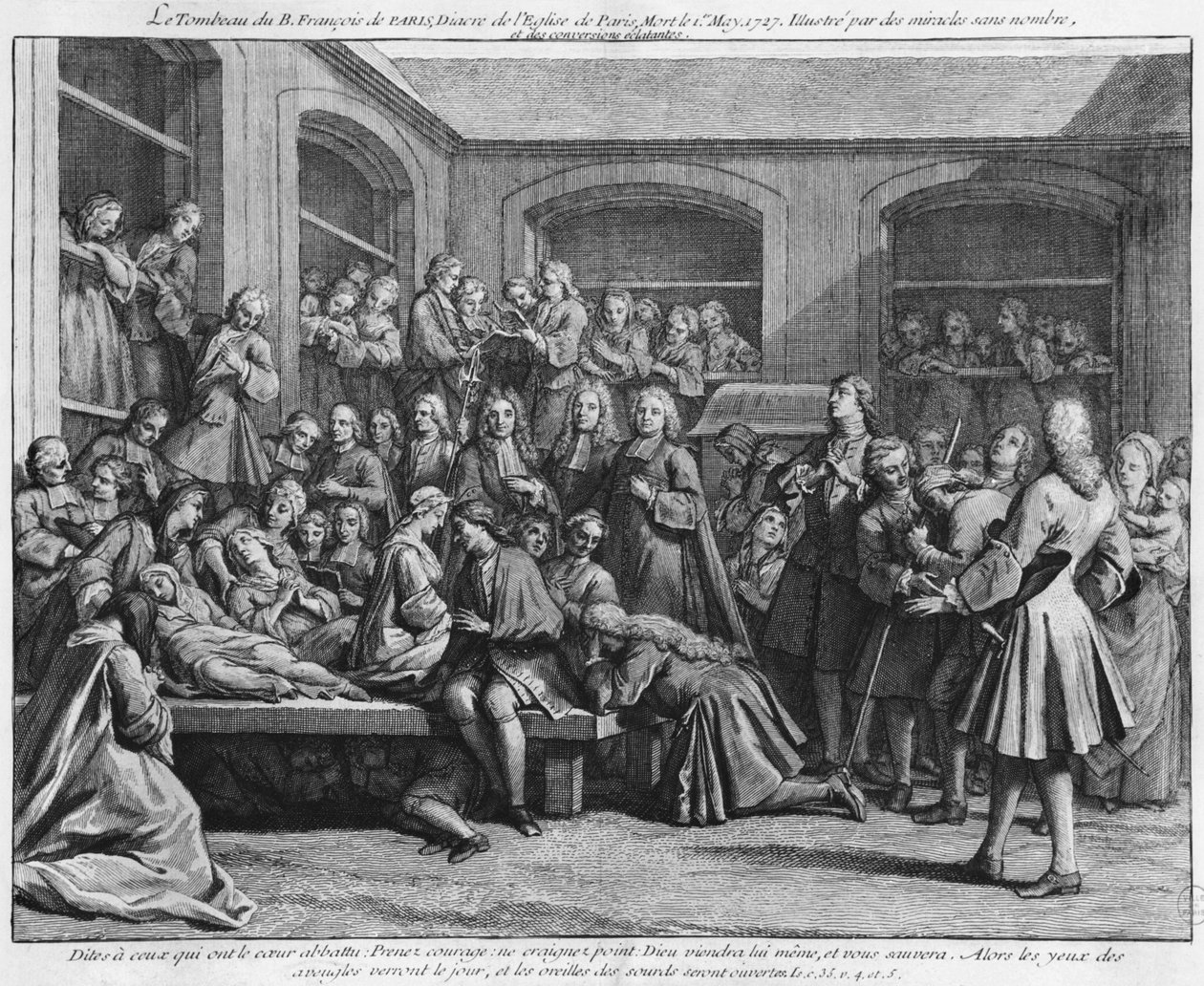 Konvulsionáři na farním hřbitově Saint-Medard v Paříži, ilustrace z knihy La verite des miracles de M. de Paris... od Louise Basile Carre de Montgeron (1686-1754) 1737 od French School